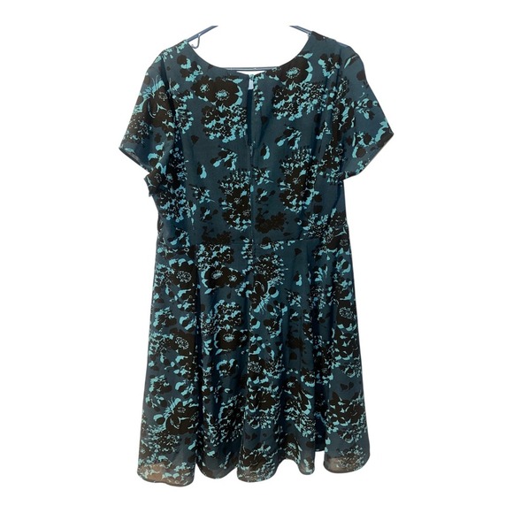 Torrid Blue/Black Floral Georgette Cutout Sleeve Skater Dress, Size 18 - Picture 6 of 9